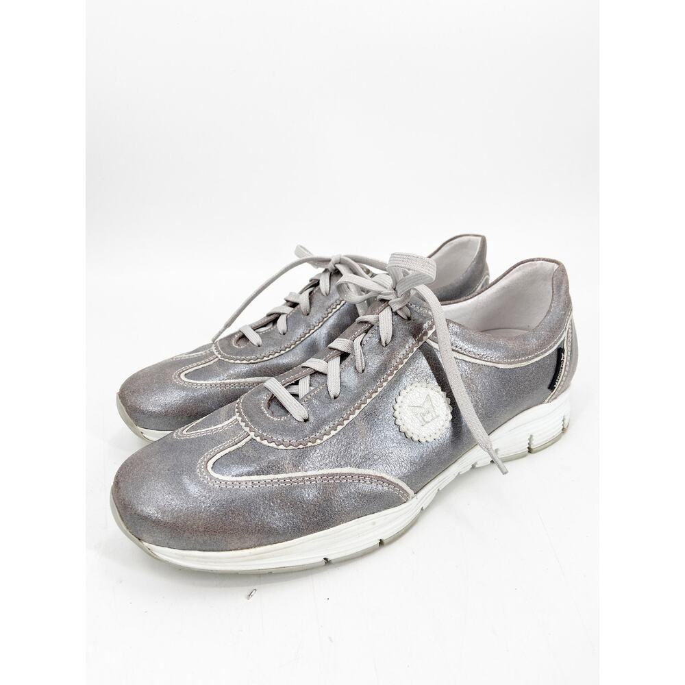 Mephisto Yael Runoff Metallic Silver‎ Lace Up Soft-Air Leather Walking Sneakers